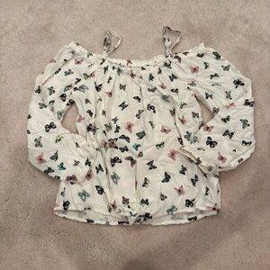 Girls Off-Shoulder Butterfly Print Top